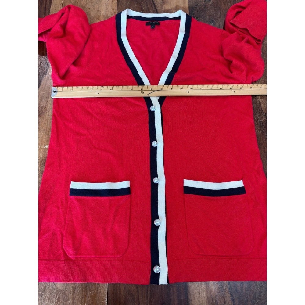 TALBOTS Women's Cashmere Blend Cardigan Sweater Long Sleeve nautical preppy sz M - Picture 4 of 8